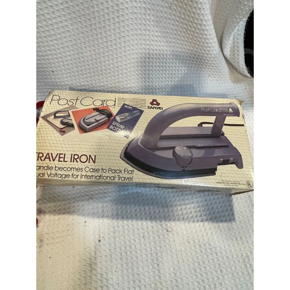 PostCard Travel Iron Compact Folding Portable w/ Pouch Tested Works